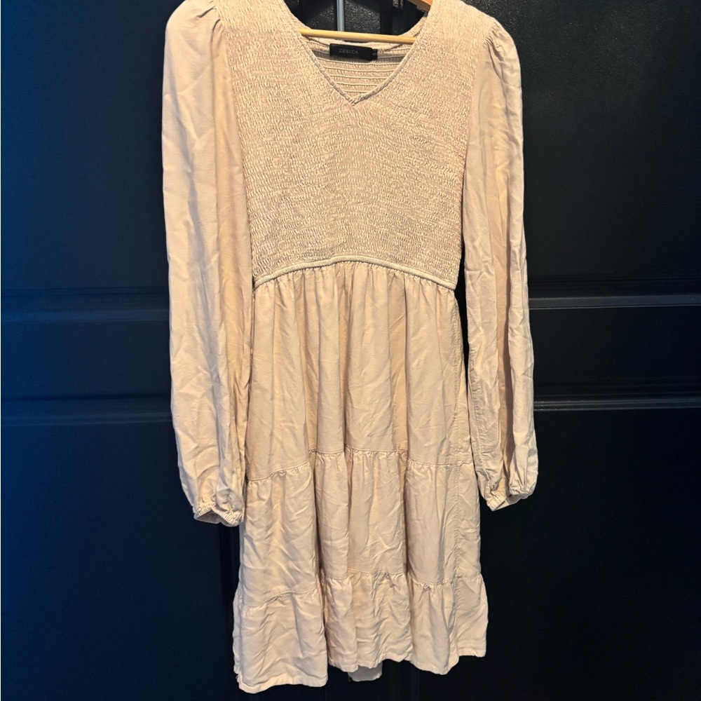 Elegant Long Sleeve Cream Dress